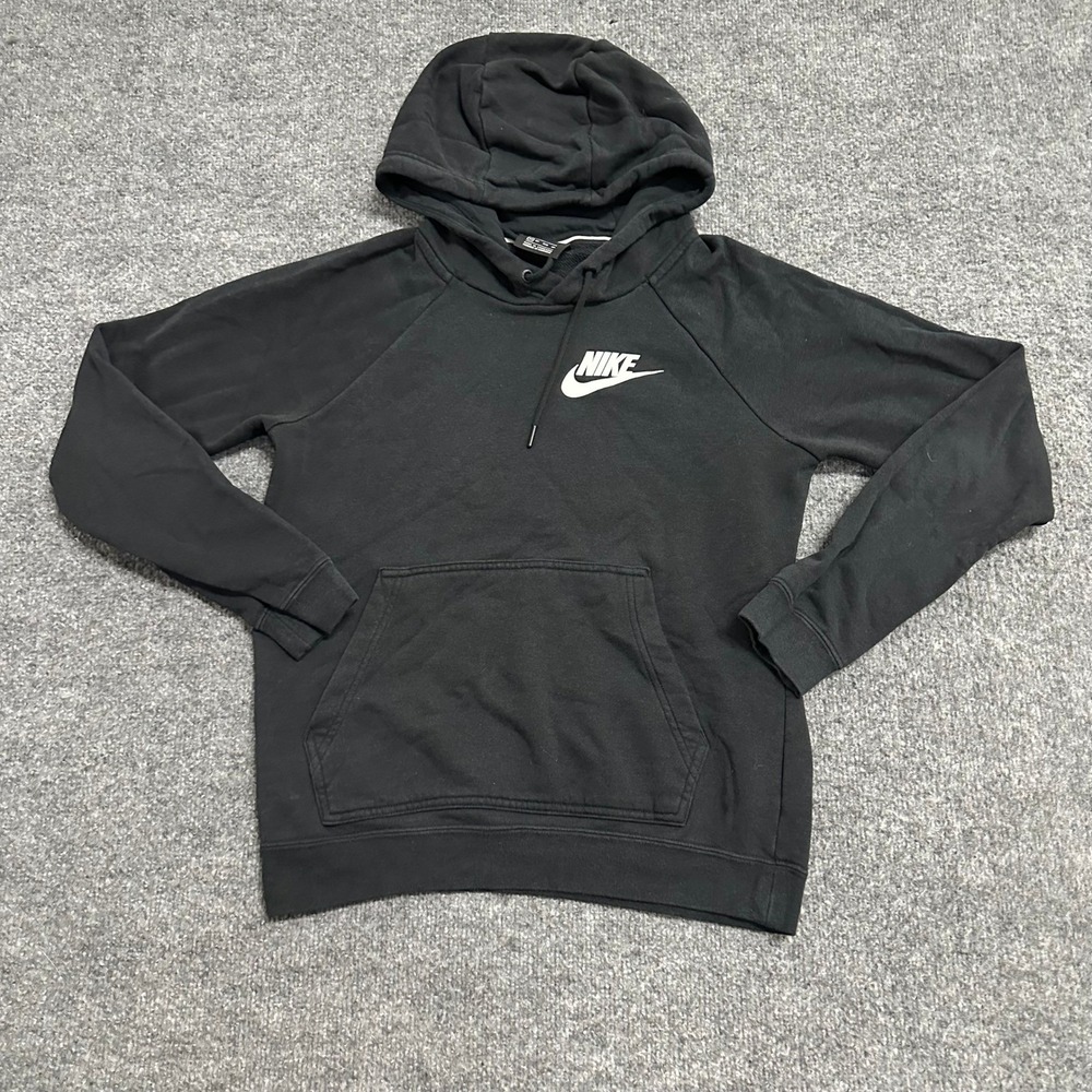 Nike Hoodie Womens Size XS Black Viscose Blend Pullover Swoosh Logo Raglan